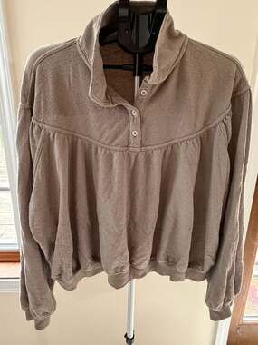 Aerie Soft Life Babydoll Henley Terrycloth Sweatshirt